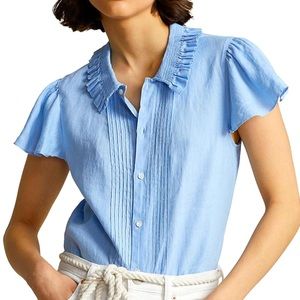 RALPH LAUREN POLO Blue Linen Flutter Sleeve Blouse Top Pleats 18 NEW! SOLD OUT!